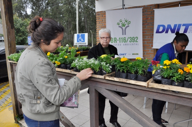 As equipes das Gestões Ambientais (STE S.A.) das obras de duplicação das BRs 116/RS (Guaíba a Pelotas) e 392/RS (Pelotas a Rio Grande) distribuíram flores e materiais informativos.