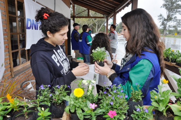 As equipes das Gestões Ambientais (STE S.A.) das obras de duplicação das BRs 116/RS (Guaíba a Pelotas) e 392/RS (Pelotas a Rio Grande) distribuíram flores e materiais informativos.